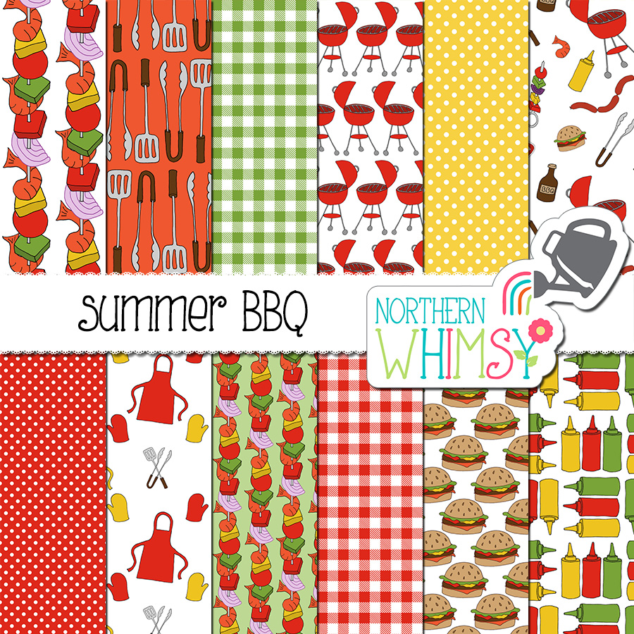 BBQ Patterns Summer BBQ Digital Paper Northern Whimsy Design