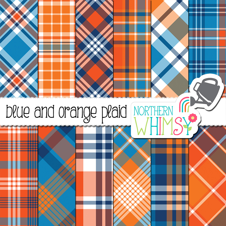 Blue and Orange Plaid Digital Paper – Northern Whimsy Design