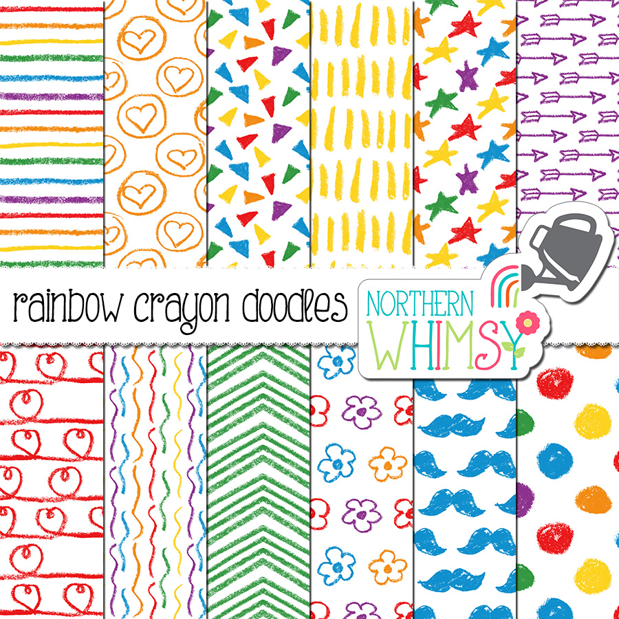 Rainbow Crayon Doodles Seamless Patterns Northern Whimsy Design