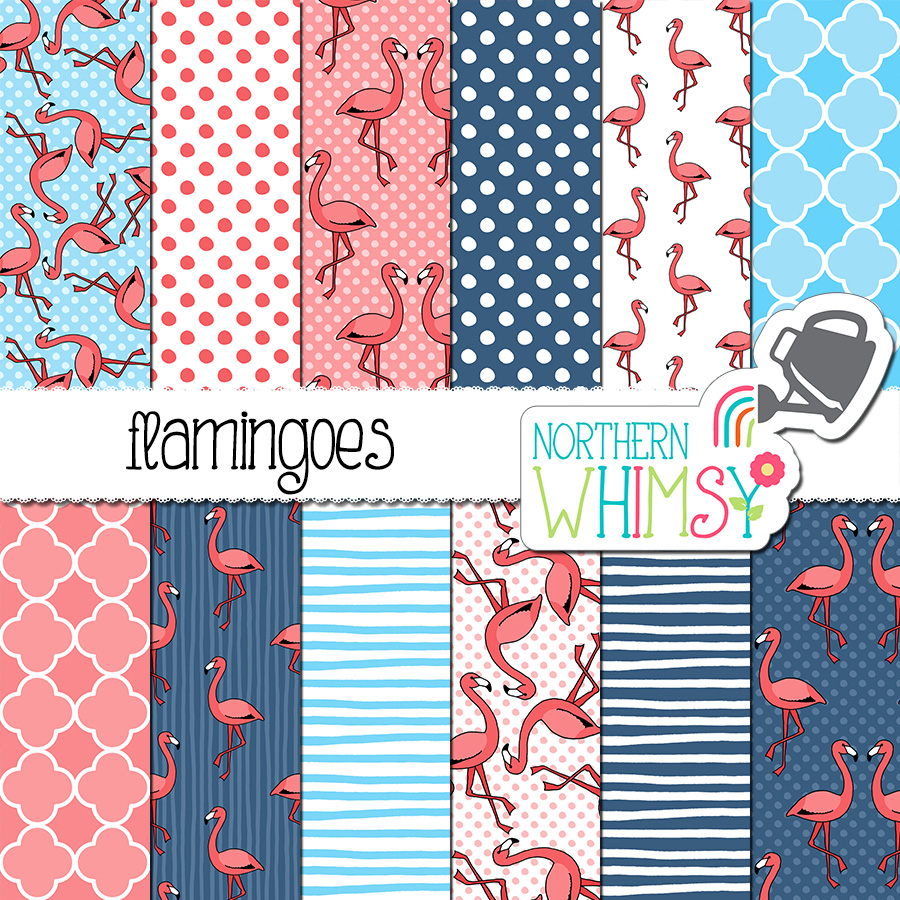 Pink Flamingo Digital Patterns - Hand Drawn – Northern Whimsy Design